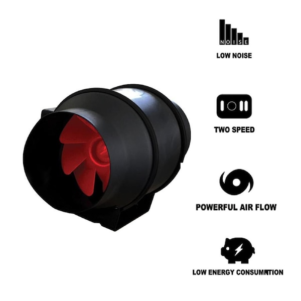 Grofan 6" (150mm) high efficient Mixed Flow In-Line fans Two Speed