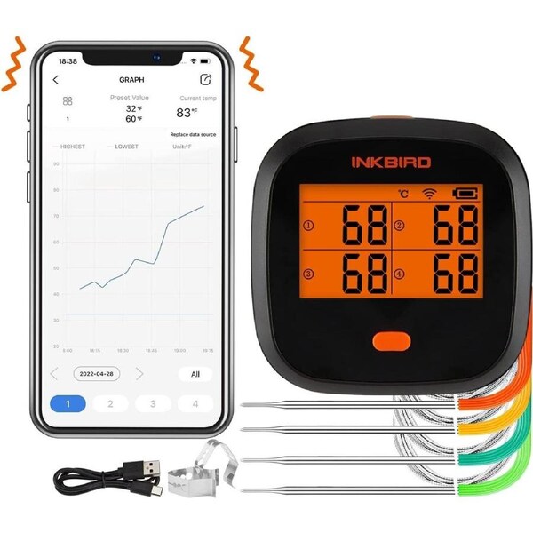 Wifi Meat Thermometer IBBQ4T Food Cooking BBQ Thermometer Temp Graph AU