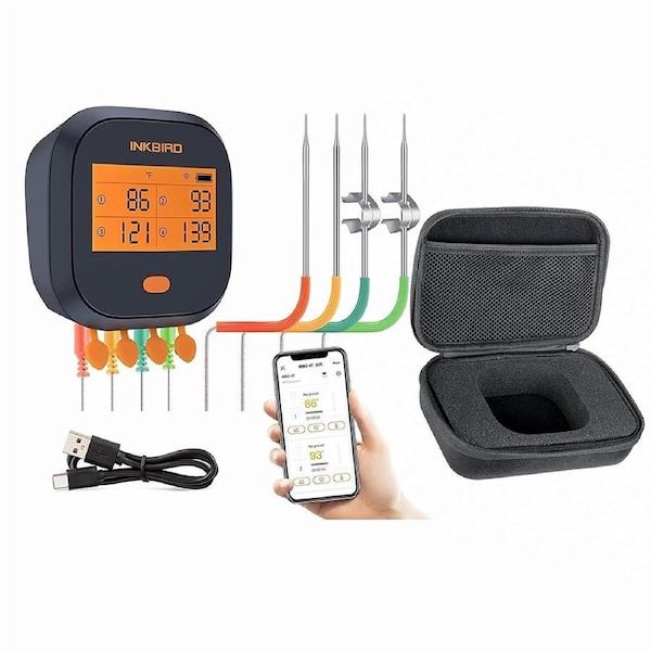 BBQ Meat Thermometer wifi IBBQ-4T Rechargeable + Carrying Case Travel AU