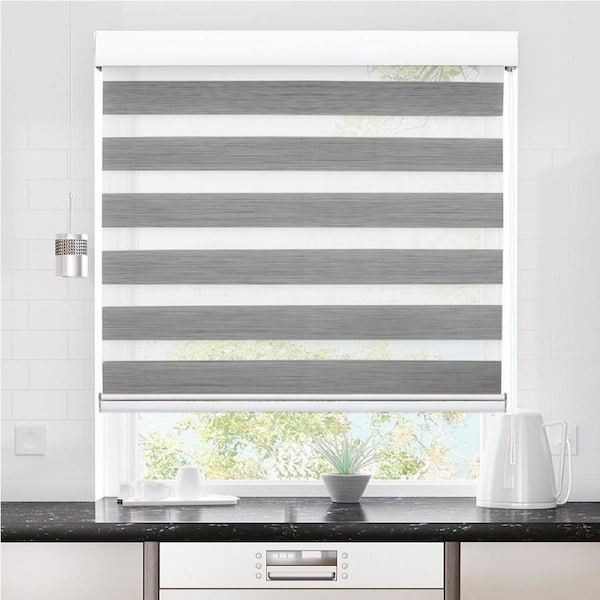 Marlow Blackout Zebra Roller Blind Double Window Sunshade 90x210cm Grey