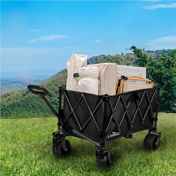 Lambu Folding Trolley Wagon Cart Outdoor Camping Shopping Beach Cart Black