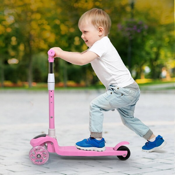 3-Wheel BoPeep Foldable Kids Scooter with Adjustable Height, Flashing LED & Music - Pink