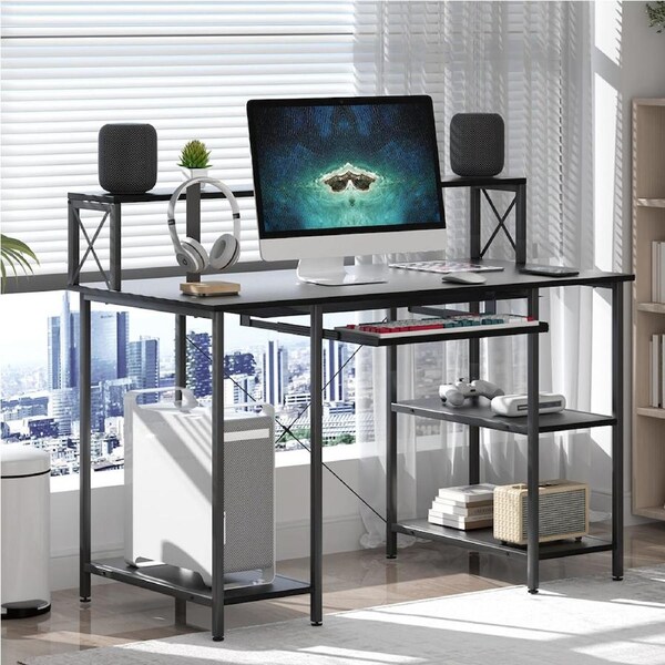 Levede Computer Desk Home Office Study Table Monitor Stand Keyboard Tray Black