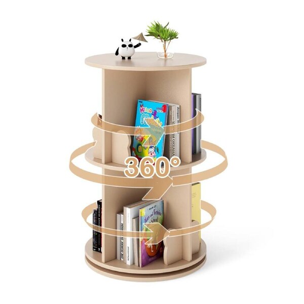 Costway 2-tier Rotating Bookshelf 360° Spinning Bookcase w/Bear Bookends & 8 Compartments Book Rack