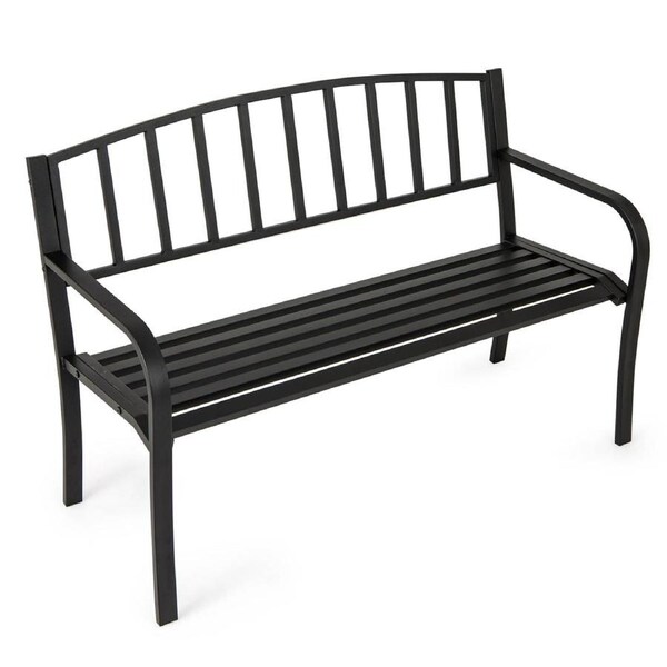 Costway Outdoor Garden Bench Seat w/Slatted Backrest 300 kg 2-3-Person Metal Lounge Chair Patio Furniture