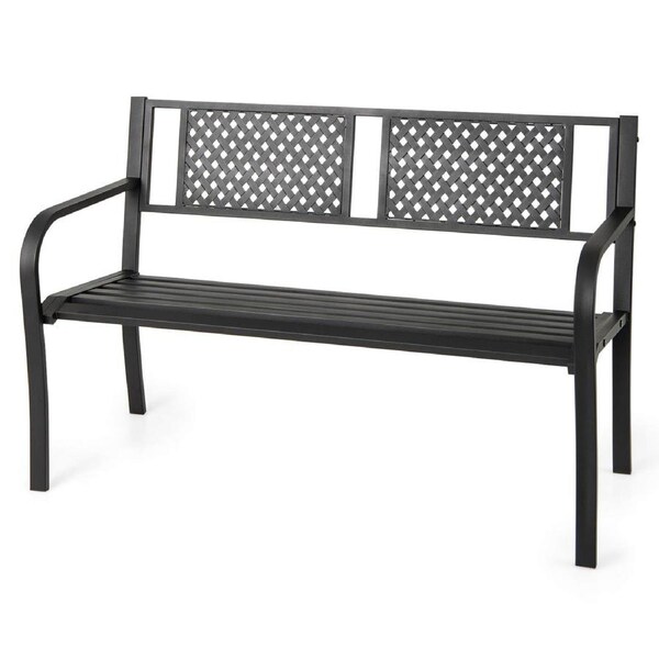Costway 127cm Outdoor Garden Bench 300kg 2-3-Person Metal Loveseat Chair Patio Patterned Lounge