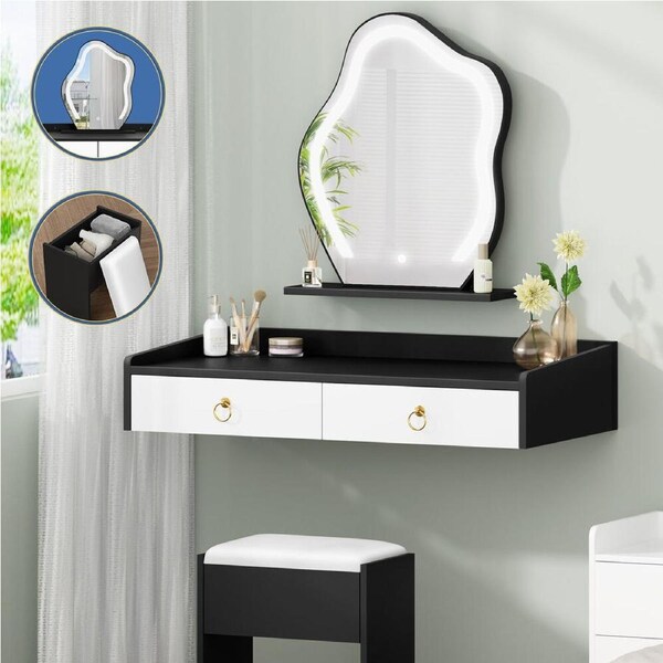 ALFORDSON Dressing Table Stool Floating Makeup Mirror Vanity Desk LED White