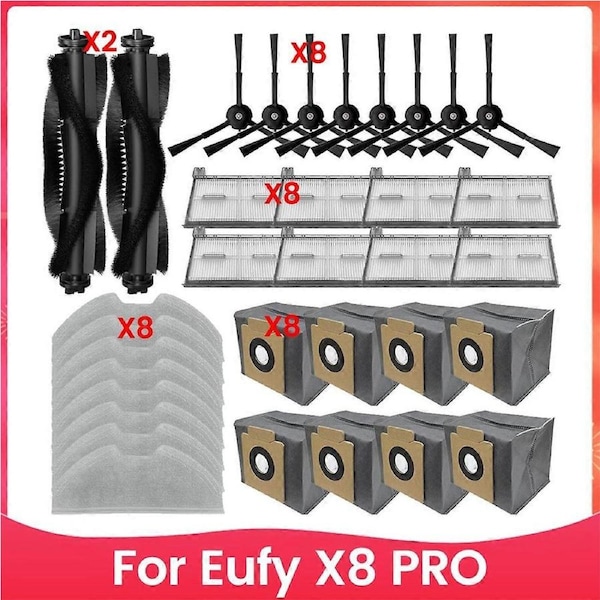 For X8 Pro Robot Vacuum Accessories Replacement Parts Main Brush Side Brush Filter Mop Cloth Dust B