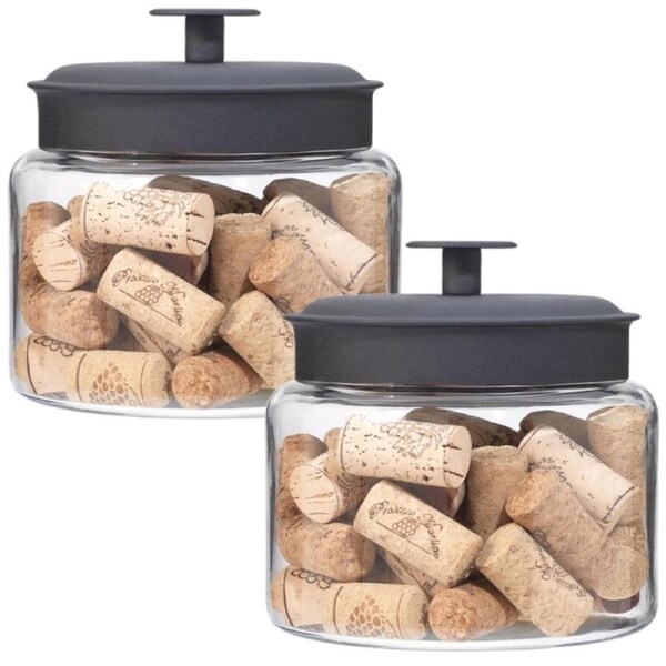 2x Anchor Hocking Montana 1.5L Storage Jar With Black Lid 16 X 15cm