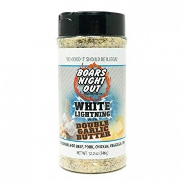 Boars Night Out White Lightning Double Garlic Butter BBQ Rub 346g - Premium Garlic Butter Seasoning for Steak, Chicken, Pork, Seafood & Veggies