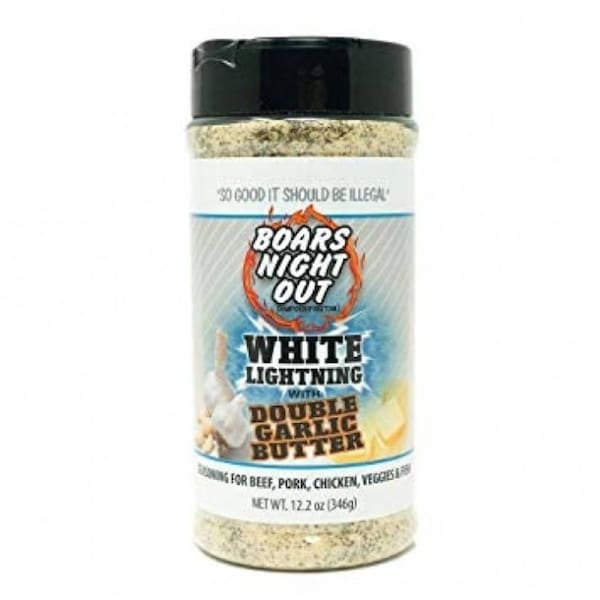 Boars Night Out White Lightning Double Garlic Butter BBQ Rub 346g - Premium Garlic Butter Seasoning for Steak, Chicken, Pork, Seafood & Veggies