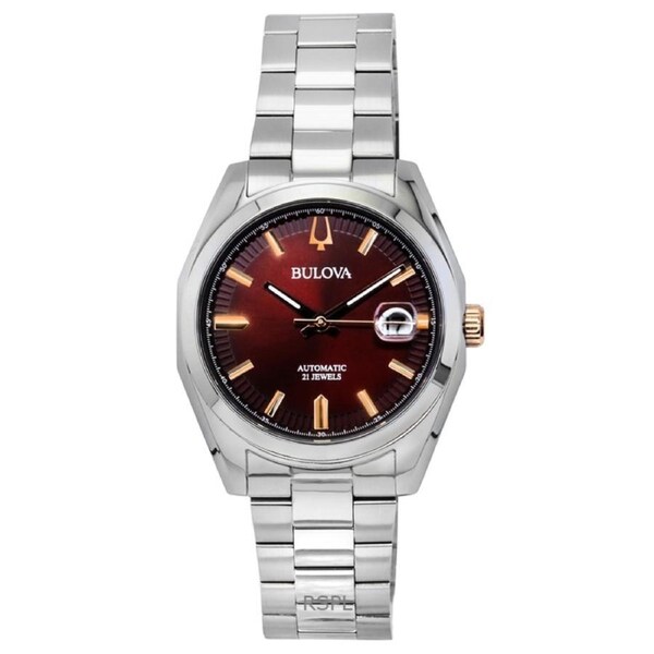 Bulova Surveyor Stainless Steel Burgundy Dial Automatic 98B422 Men's Watch