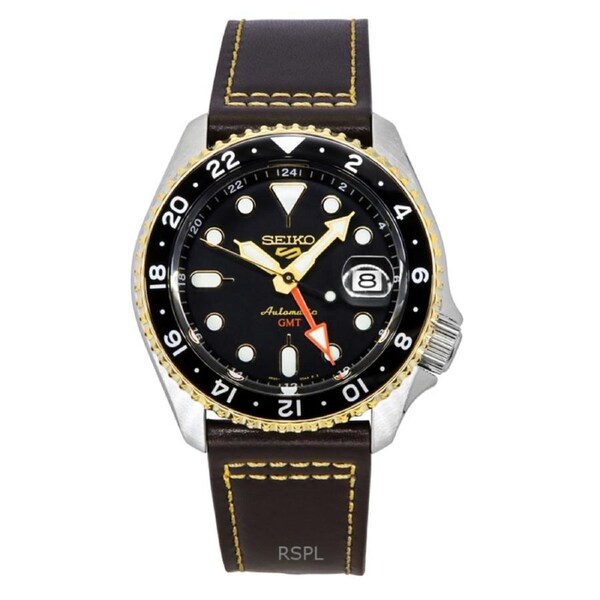 Seiko 5 Sports SKX GMT Leather Strap Brown Dial Automatic SSK036K1 100M Men's Watch