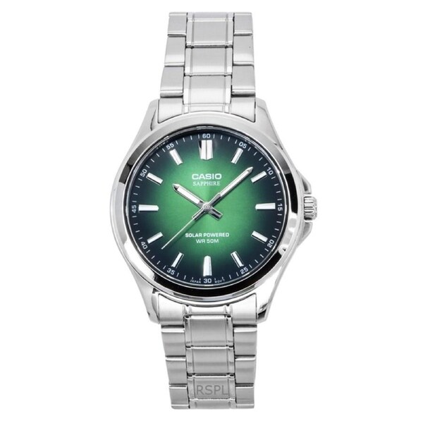 Casio Standard Analog Stainless Steel Green Dial Solar MTS-RS100D-3AV Men's Watch