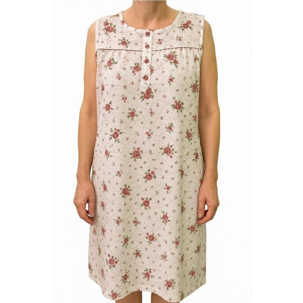 Womens 100% Cotton Sleeveless Nightie Gown Night Dress Pyjamas PJ - White - 14