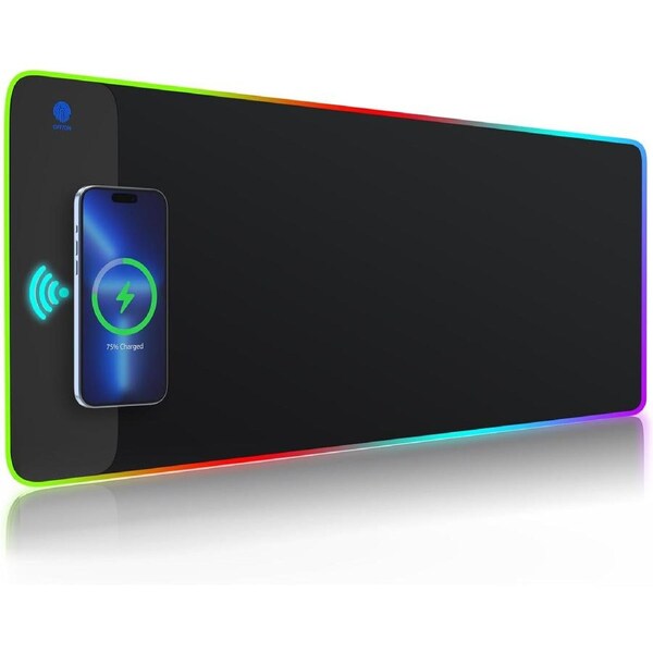 RGB Gaming Mouse Pad,Wireless Charging Mouse Pad 5-15W Auto Adjust,10 Light Modes LED Mouse Pad Non-Slip Computer Keyboard Mat Mousepad for Game