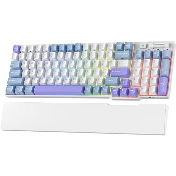 RK ROYAL KLUDGE Mechanical Keyboard RK96, RGB, 2.4Ghz/BT/Wired, Spring Rain Switches, White, Mixed Color