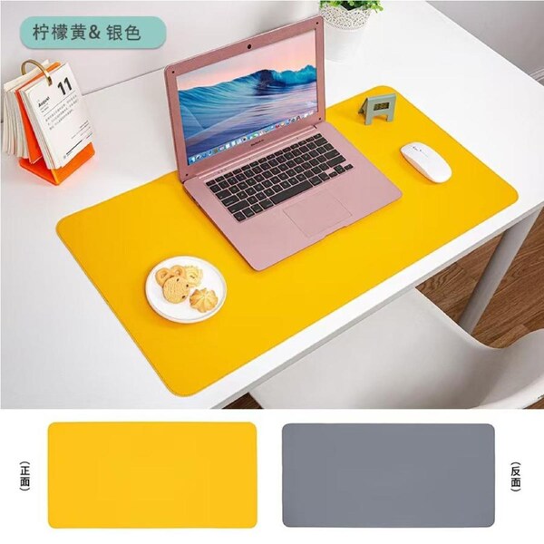 Dual-Sided Multifunctional Office Desk Pad, Waterproof Desk Mat Protector, Leather Desk Pad, Large Desk Pad for Keyboard and Mouse Yellow&Grey