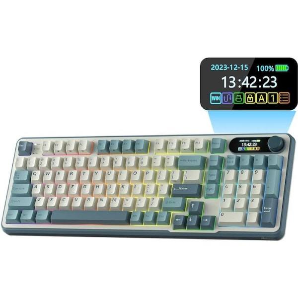 RK ROYAL KLUDGE Mechanical Keyboard S98, RGB, 2.4Ghz/BT/Wired, Spring Rain Switches, Off-white, Mixed Color