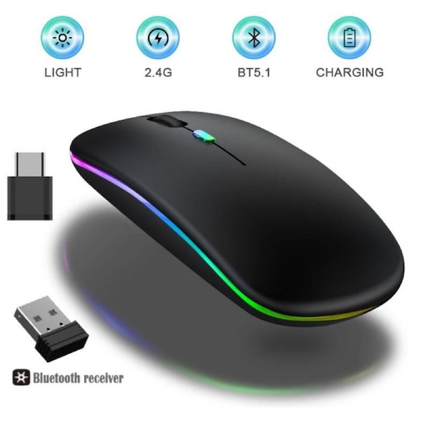 Wireless Mouse 2.4G Bluetooth Mouse Rechargeable Silent Mouse USB & Type-c Receiver Dual Mode LED Mouse Laptop Mouse for Computer MacBook iPad iPhone