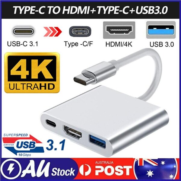 USB C to HDMI Adapter 4K 3 in 1 Type C HDMI Adapter with USB 3.0 Type C PD Charging Port USB C Hub USB-C to HDMI Adapter and USB-C Charging Port