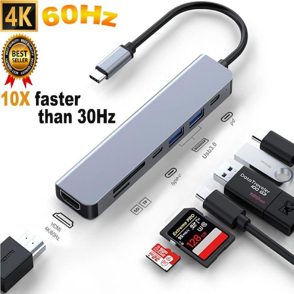 USB C Hub 7 in 1 USB C to HDMI Adapter 4K@60Hz USB 3.0 Hub USB C Docking Station USB Splitter USB Expander Multiport Adapter USB C Adapter USB Dongle