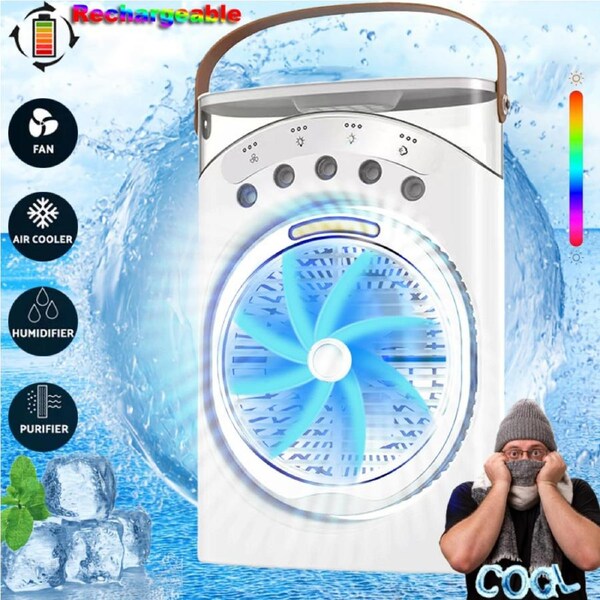 Desk Fan 4in1 Table Fan Misting Air Conditioner Fan Rechargeable Portable Fan 10h Large battery USB Cooling Fan Quiet Air Cooler Energy-save Desk Fan