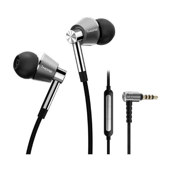 1MORE E1001 Triple Driver In Ear Headphones, Hi-Res Wired Earphones With MEMS Microphone, In-Line Remote, 3.5mm Wired, 8 Pairs Ear Tips Silver