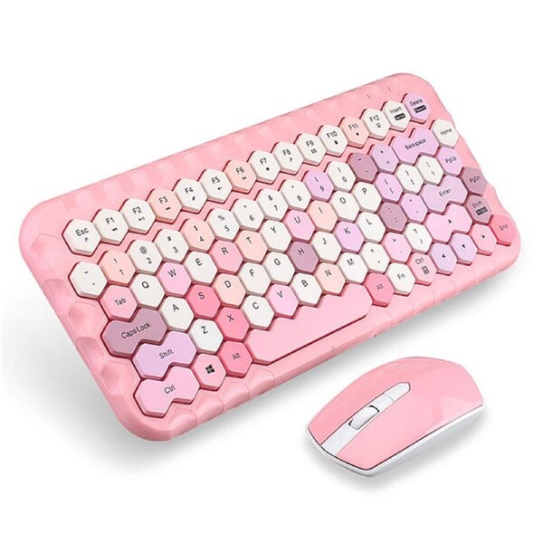 Catzon Joyroom Honey Keyboard Mouse Combo Wireless 2.4G Mixed Color With Honeycomb Key Caps-Pink