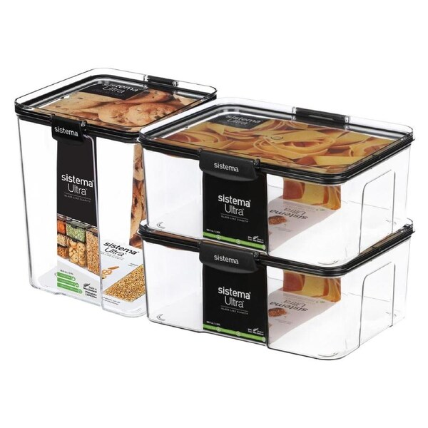 Sistema Ultra Airtight Food Storage Boxes 3 Pack Clear Stackable BPA Free