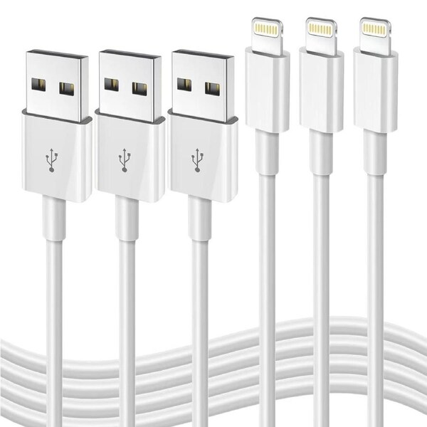 3 Pack USB to Lightning Fast Charger/Data Synchronize Cable For iPhone 14/13/12/11 Pro iPad - White
