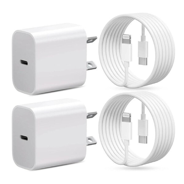 Fast Charger 20W USB-C PD Wall Charger with 2m Cable Compatible with iPhone 14/13/12/11 Pro Max/ iPad AirPods (2 Sets)