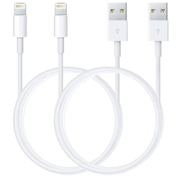 2 Pack 1m Data Transfer Charger Charging USB Cable Cord for Apple iPhone iPad iPod Bulk White TPE Plastic