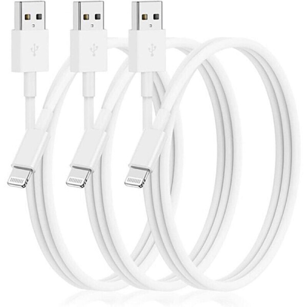 3 Pack 1m Data Transfer Charger Charging USB Cable Cord for Apple iPhone iPad iPod Bulk White TPE Plastic