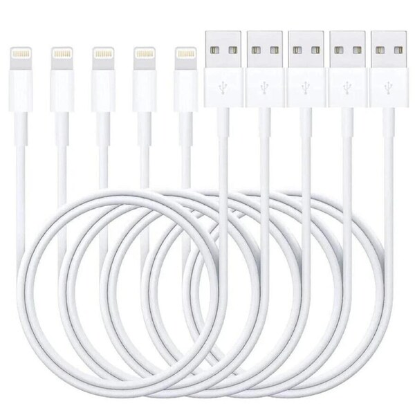 5 Pack 1m Data Transfer Charger Charging USB Cable Cord for Apple iPhone iPad iPod Bulk White TPE Plastic