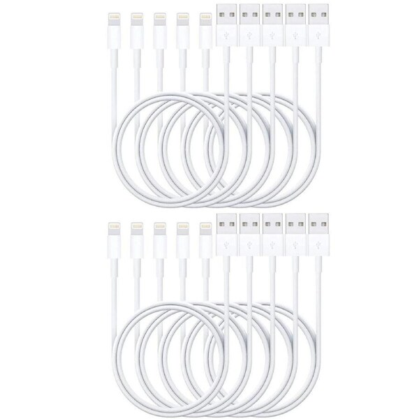 10 Pack 1m Data Transfer Charger Charging USB Cable Cord for Apple iPhone iPad iPod Bulk White TPE Plastic
