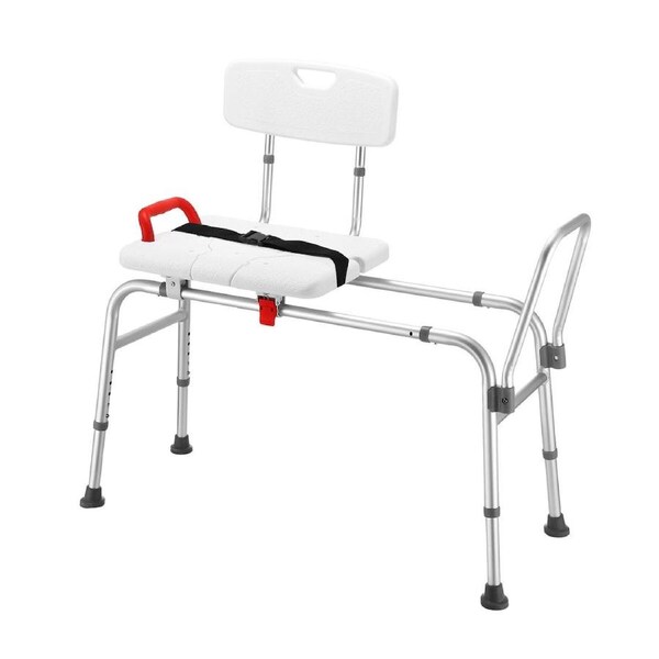 Sliding Shower Chair Seat Bath Tub Transfer Bench Stool Medical Assist Back Armrest Adjustable Inside Bathtub Aid Handicap Elderly Disabled Safety Belt