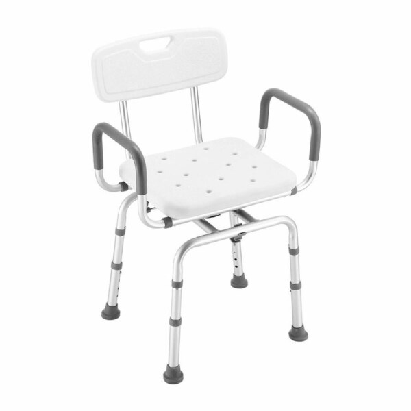 Swivel Shower Chair Medical Bath Seat Stool Adjustable Bathroom Tub Transfer Bench 360° Rotating Bedside Mobility Aid Back Arm Raised Seating Elderly