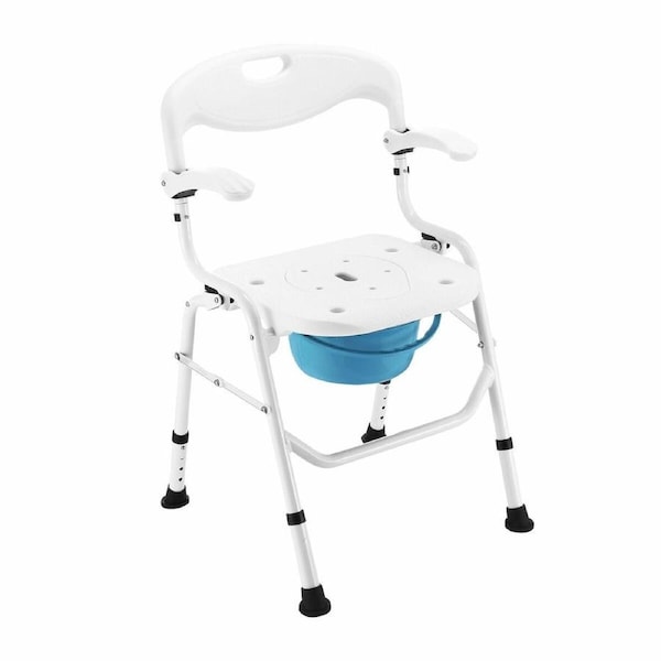 Commode Shower Chair Toilet 2in1 Medical Bath Stool Bathroom Bedside Seating Furniture Folding with Back Arms for Elderly Mobility Disability Aid