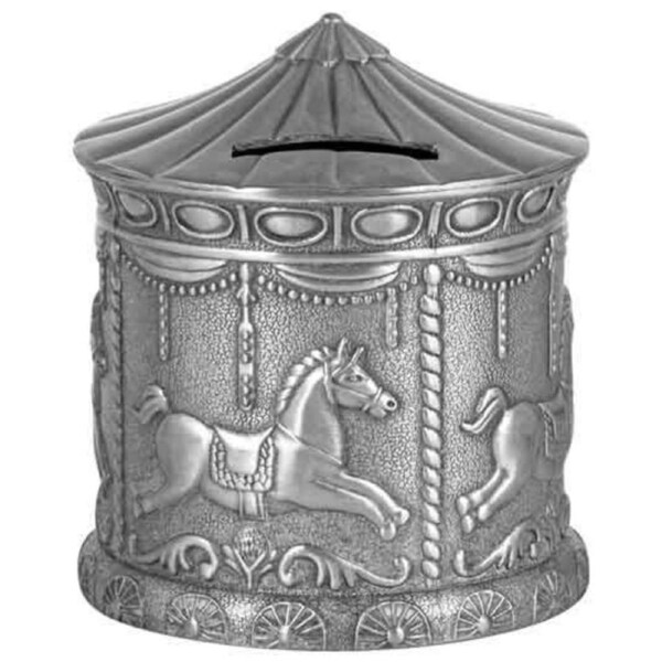 Baby Money Box Silver Gift Carousel Christening Newborn Shower Keepsake Present