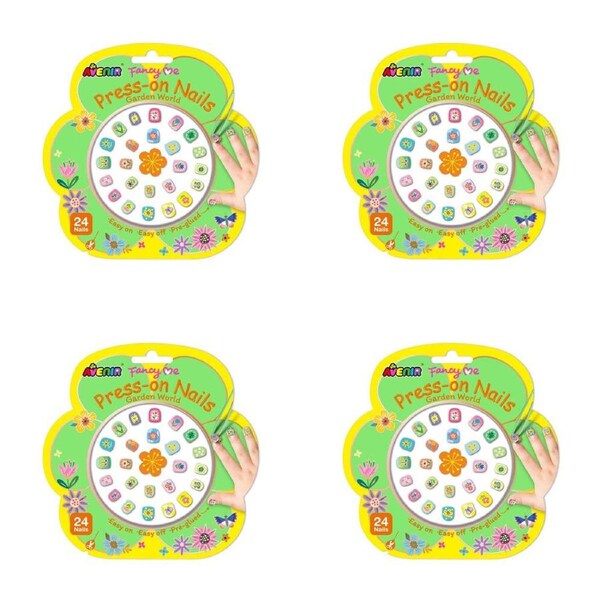 4x 24pc Avenir Fancy Me Press-on Nails Fun Nail Stickers Garden World Kids 3y+