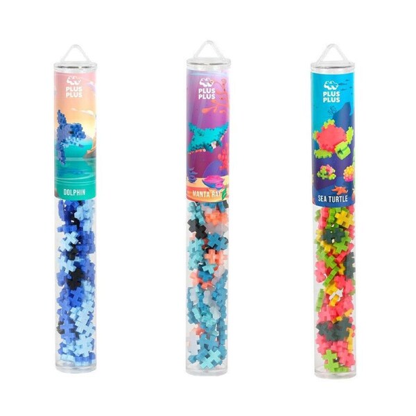 3x 100pc Plus-Plus Dolphin/Manta Ray/Sea Turtle Tube Building Blocks Set 5y+