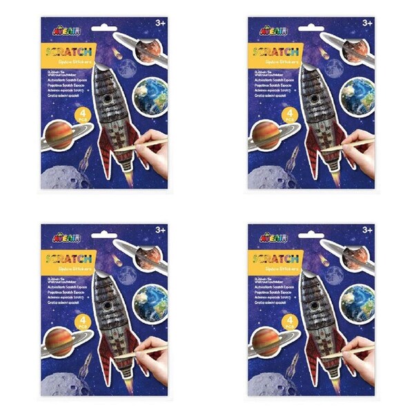 4x 4pc Avenir Scratch Stickers DIY Scratch Art Educational Crafts Space Kids 3y+