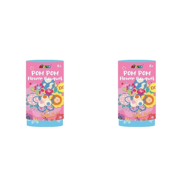 2PK Avenir Pom Pom Flowers Bouquet Art & Craft Toy 9x15.5cm Kids DIY Kit 6y+