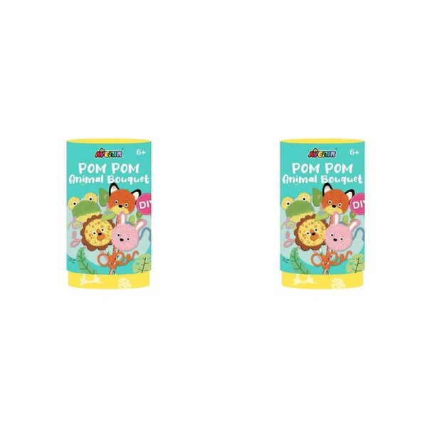 2PK Avenir Pom Pom Animals Bouquet Art & Craft Toy 9x15.5cm Kids DIY Kit 6y+