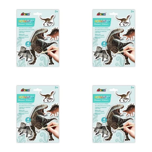 4PK Avenir Scratch Stickers Art & Craft Toys 17x23cm Dinosaur Kids Craft Kit 3y+