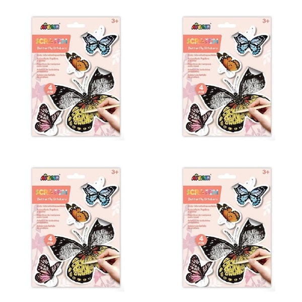 4PK Avenir Scratch Stickers Art & Craft Toys 17x23cm Butterfly Kids Kit 3y+