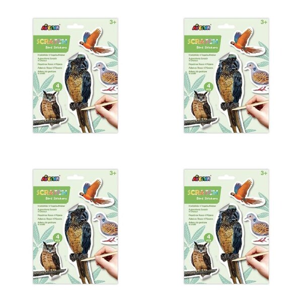 4PK Avenir Scratch Stickers Art & Craft Toys 17x23cm Bird Kids Craft Kit 3y+