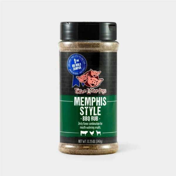 Three Little Pigs Memphis Style BBQ Rub 12.25oz - Premium Dry-Rub Seasoning for Ribs, Pork & Chicken