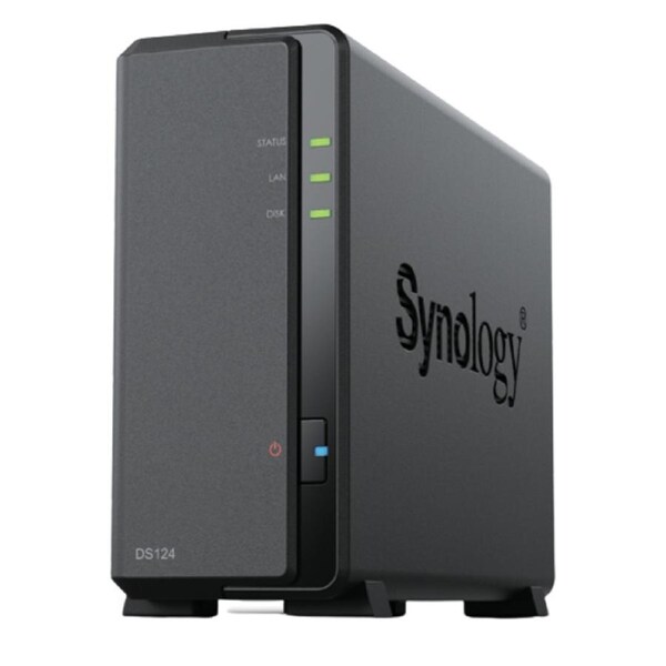 Synology DiskStation DS124 1-Bay 3.5' Diskless 1xGbE NAS (Tower) , Realtek RTD1619B 64-bit 4-core 1.7 GHz 1 GB DDR4 non-ECC 2-year hardware warranty